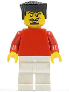 LEGO Minifigure-Plain Red Torso with Red Arms, White Legs, Black Flat Top Hair-Sports / Soccer-SOC119-Creative Brick Builders